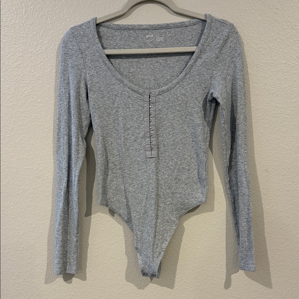 Aerie Light Gray Scoop Neck Bodysuit